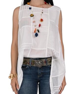 White Sleeveless Sheer Panel Tunic Top - Women's